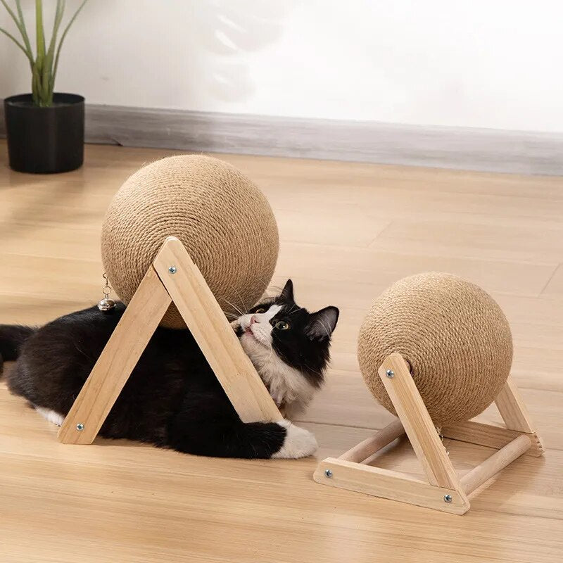 Cat Scratcher Toy, Pet Scratching Ball, Wood Stand, Kitten Sisal Rope, Ball Board, Grinding Paws, Furniture Supplies Accessories