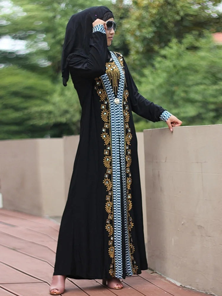 Dubai Arab Islam Abaya Women Muslim Long Dress Sequin Beading Kaftan Robes Elegant Splice Maxi Dresses Islamic Clothing Caftan