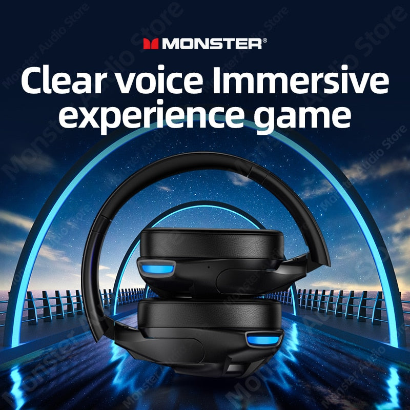 Original Monster XKH03 Wireless Bluetooth 5.3 Headset Gaming Headphones Stereo Sound Earphones Foldable Sport Earbuds With Mic