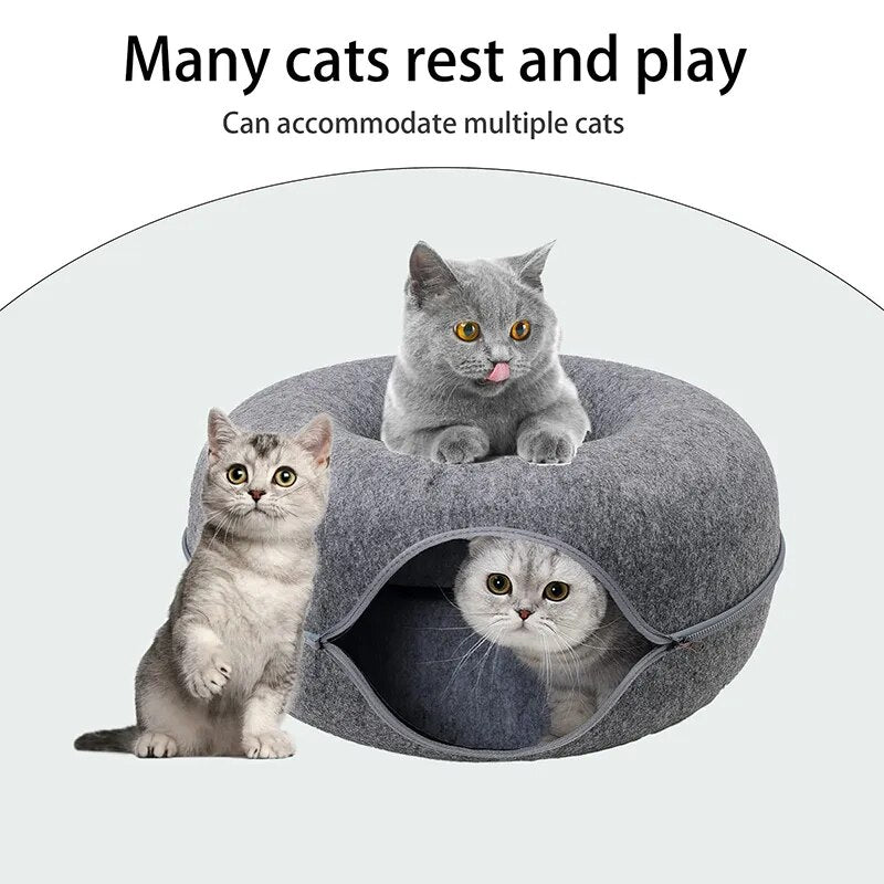 Felt Cat Tunnel Bed, Kitten Tunnel, Cat Hideout, Donut Cat Bed, Universal for All Seasons Cat Condo and Cat Cave for Small Pets