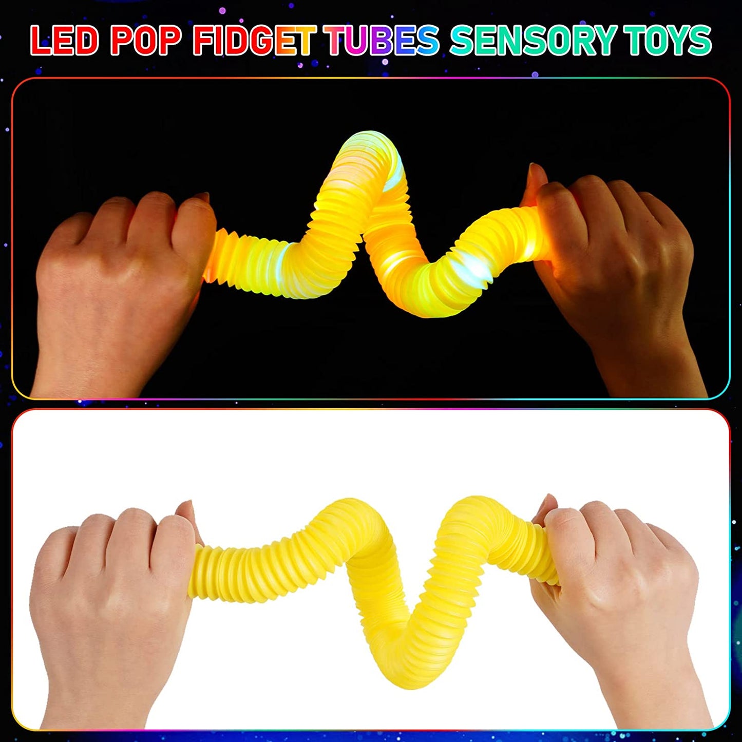 6 Pack Tubes Party Favors for Kids Sensory Toys Toddlers LED Light Up Fidget Glow Sticks Glow in The Dark Party Supplies