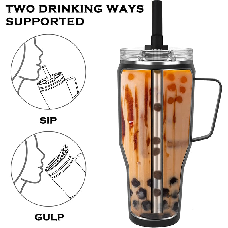 LMETJMA 40oz Mug With Lid and Straw Stainless Steel Vacuum Mug Tumbler Keep Cold and Hot Leak Proof Travel Coffee Mug KC0461