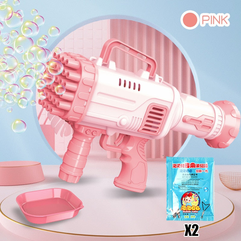 Bubble Gun Kids Toys Rocket 69 Holes Soap Bubbles Machine Gun Shape Automatic Blower With Light Pomperos Outdoor Toy Gifts Party