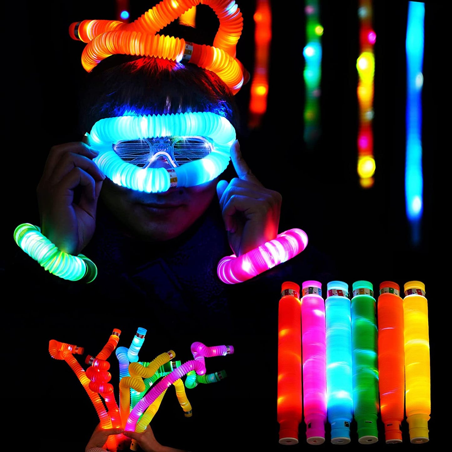 6 Pack Tubes Party Favors for Kids Sensory Toys Toddlers LED Light Up Fidget Glow Sticks Glow in The Dark Party Supplies