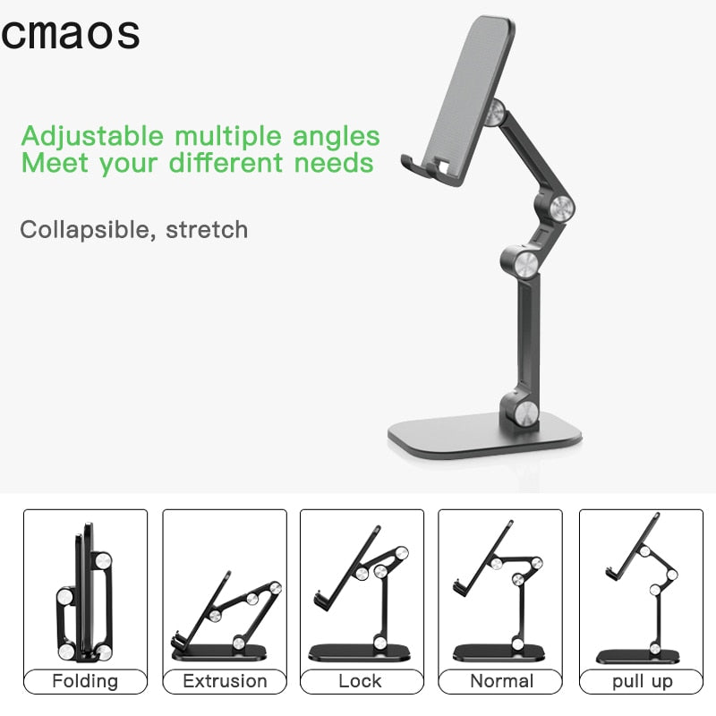 Three Sections Foldable Desk Mobile Phone Holder For iPhone iPad Tablet Flexible Table Desktop Adjustable Cell Smartphone Stand