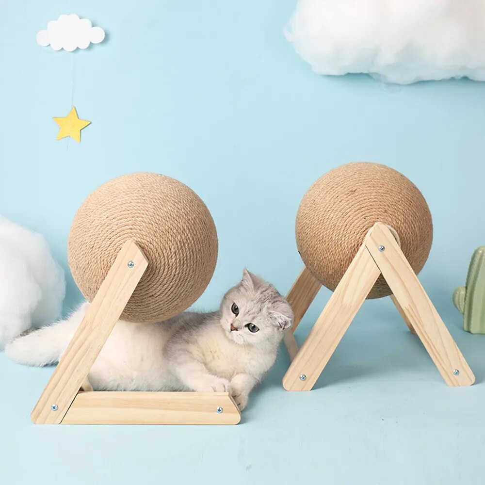 Cat Scratcher Toy, Pet Scratching Ball, Wood Stand, Kitten Sisal Rope, Ball Board, Grinding Paws, Furniture Supplies Accessories