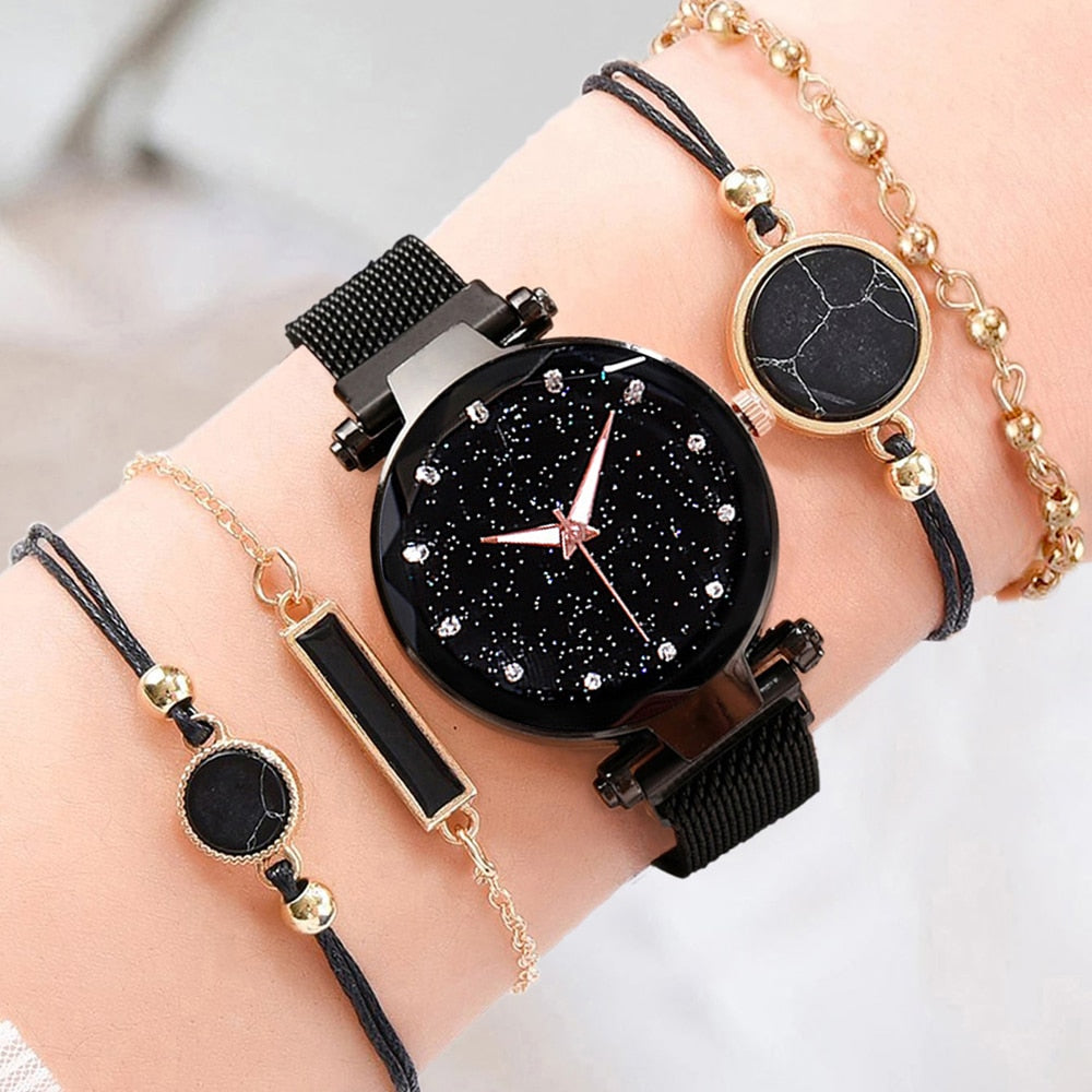 5PCS Watch Set Luxury Magnet Buckle Women Watches Dropshipping Bracelet Ladies Quartz Wrist Watch Female Clock Gift Reloj Mujer