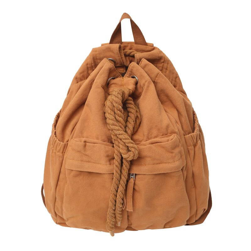 Ladies Canvas Vintage Girl Leisure Drawstring Book Bag Female Brown Laptop College Backpack Women Travel School Bag Fashion Cool