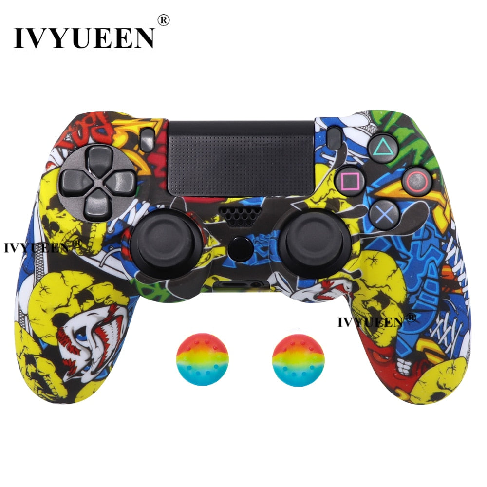 IVYUEEN 19 Colors Silicone Camo Protective Skin Case for Sony Dualshock 4 PS4 DS4 Pro Slim Controller Thumb Grips Joystick Caps