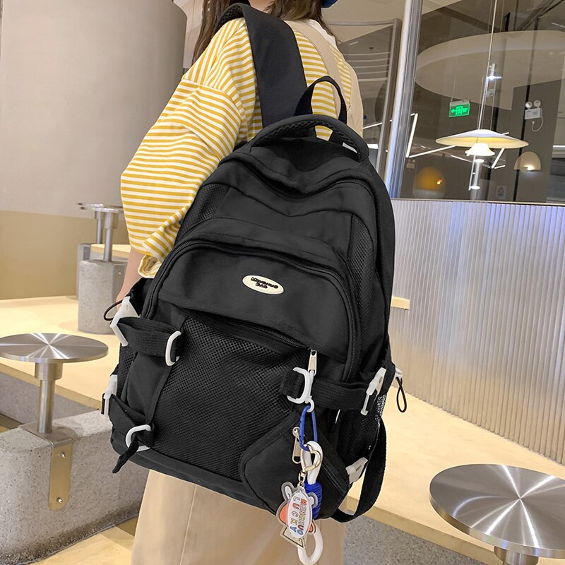 Fashion Female Yellow Kawaii Mesh Travel Coin Purse College School Backpack Girl Nylon Cool Lady Cute Laptop Net Book Bags Women