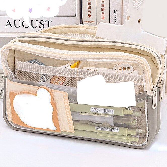 Transparent Pencil Bag Super Large Capacity Girl Stationery Holder Box Student Zipper Pencil Pouch Children School Supplies