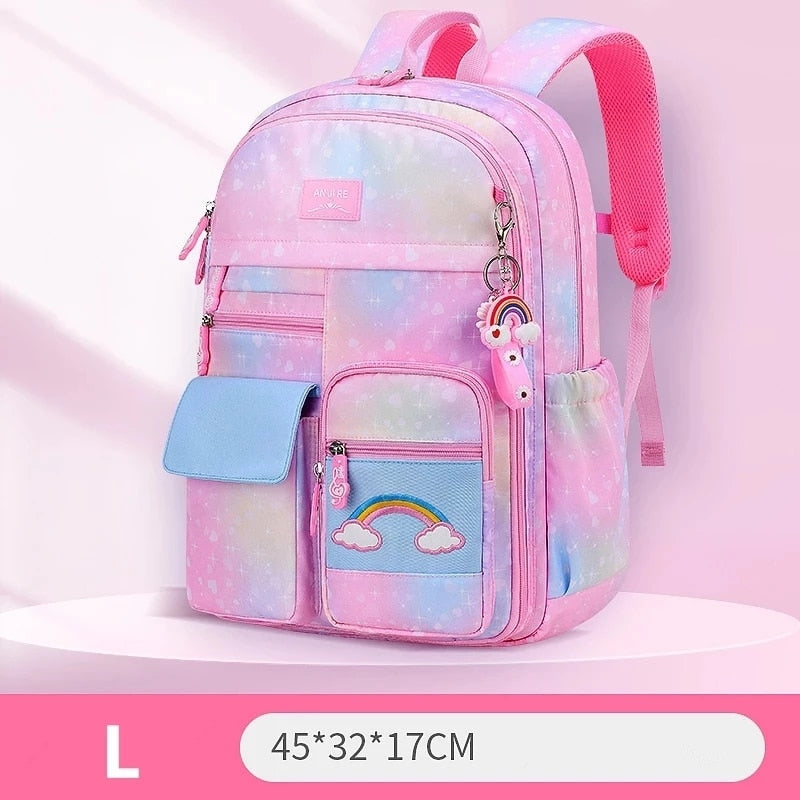 2022 New Primary School Backpack Cute Colorful Bags for Girls Princess School Bags Waterproof Children Rainbow Series Schoolbags