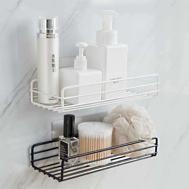 Bathroom Shelf Without Drilling Iron Shower Shelves Shampoo Storage Rack Cosmetic Holder Wall Mounted Shower Organizer