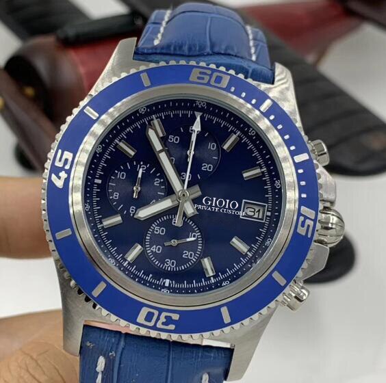 SuperOcean Blue Mens Watch Quartz Chronograph Rubber