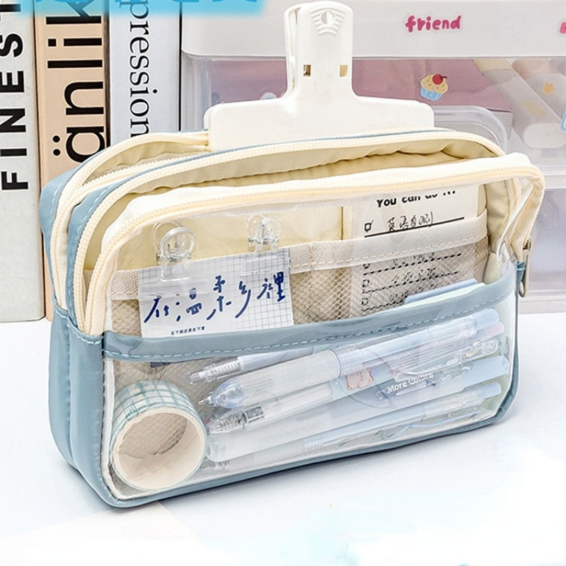 Transparent Pencil Bag Super Large Capacity Girl Stationery Holder Box Student Zipper Pencil Pouch Children School Supplies