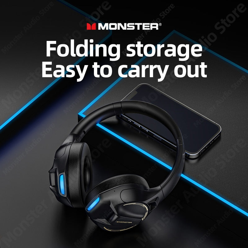 Original Monster XKH03 Wireless Bluetooth 5.3 Headset Gaming Headphones Stereo Sound Earphones Foldable Sport Earbuds With Mic