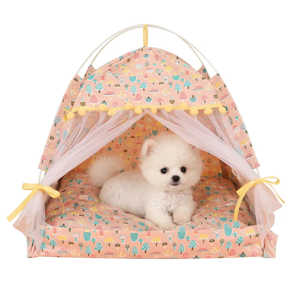 ZK20 Pet Dog Tent House Floral Print Enclosed Cat Tent Bed Indoor Folding Portable Comfortable Kitten Bed Kennel For Small Pets