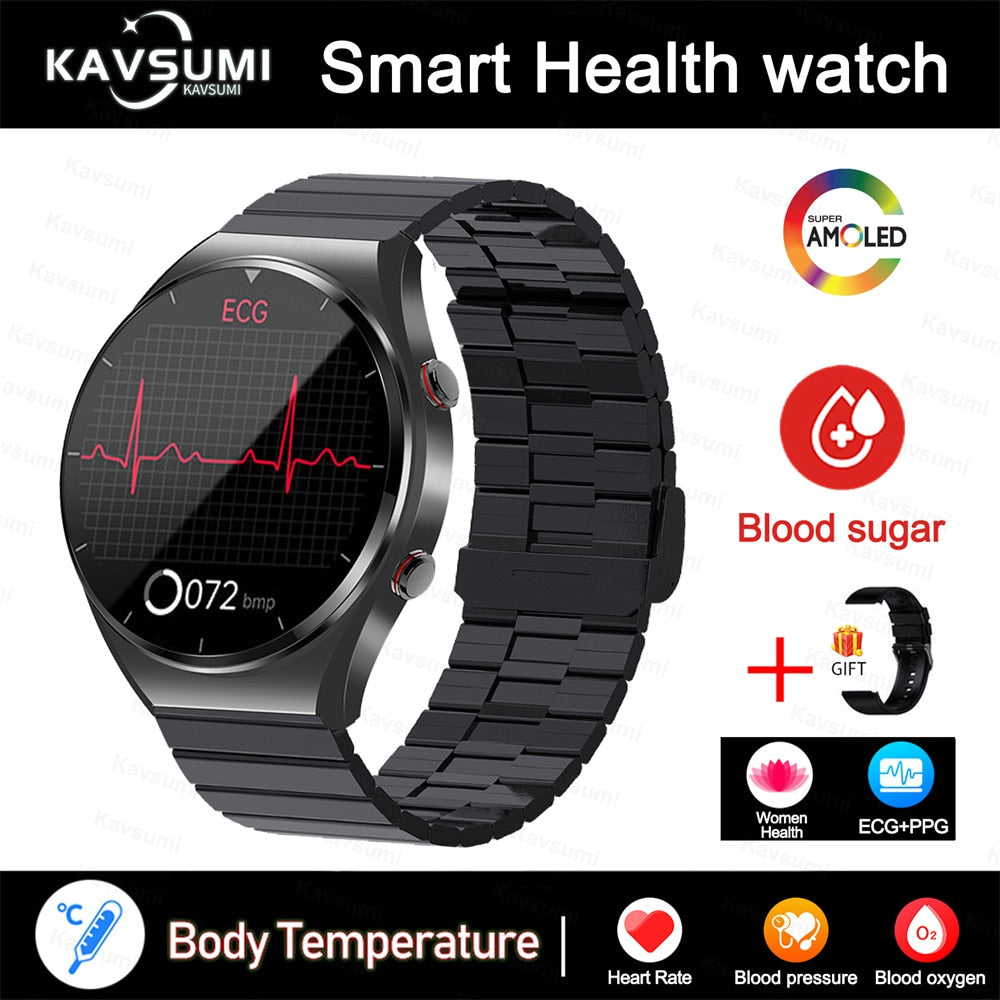 2023 New Non-Invasive Blood Glucose Smart Watch Men Full Touch Screen Sport Fitness Watches Bluetooth For Android ios Smartwatch