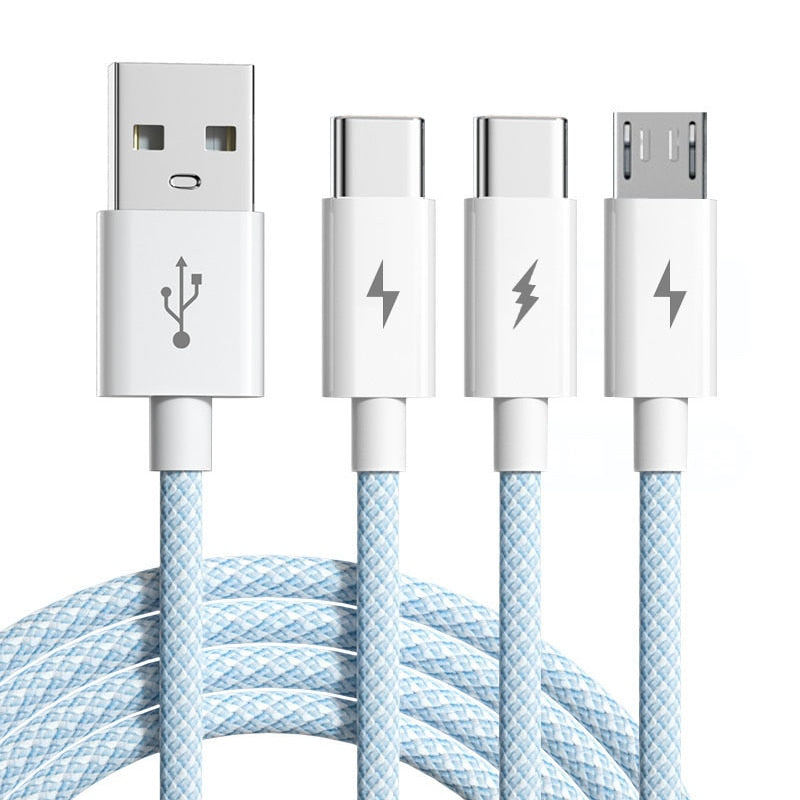 6A 66W 3 In 1 Super Charging Cable For Huawei iPhone Samsung Micro USB Type-C Fast Charger Accessories USB Type-C Data Cable