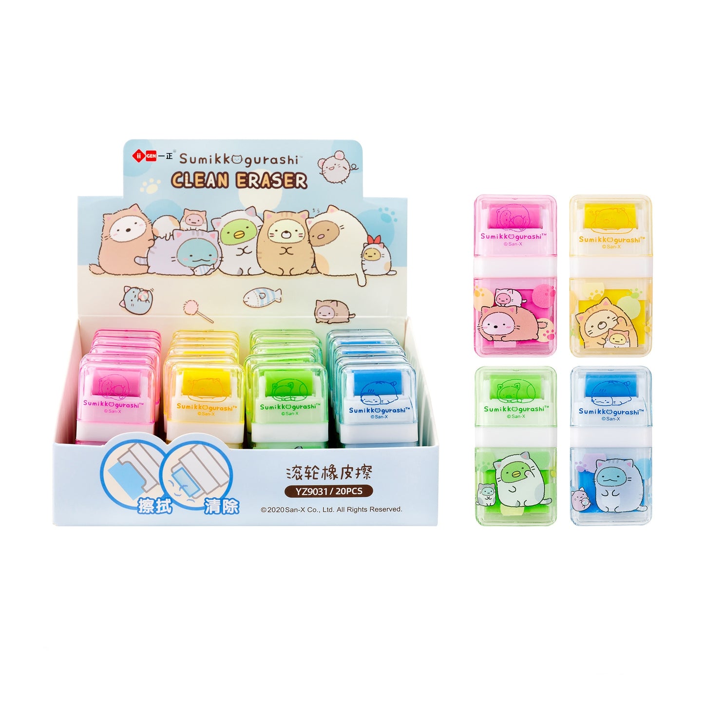 20pcs Sanrio Portable Roller Rubber Eraser Hello Kitty Melody Cinnamoroll Cute Erasers Kids School Supplies Stationery Wholesale