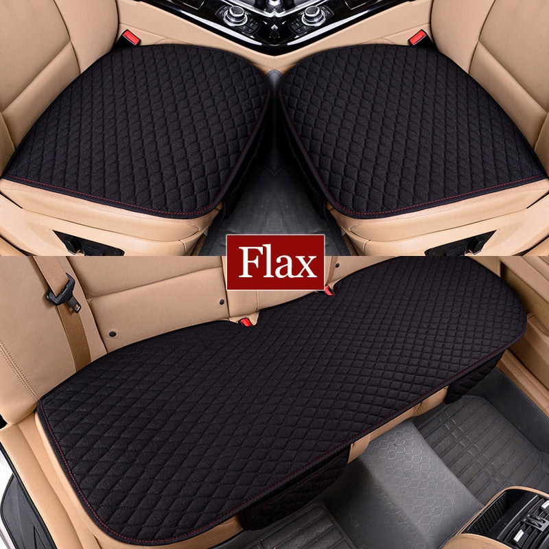 Flax Car Seat Cover Front Rear Back Linen Fabric Cushion Summer Breathable Protector Mat Pad Vehicle Auto Accessories Universal