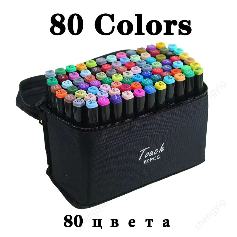 30/60/80/168 Colour Double Headed Oily Marker Set Sketch Drawing Graffiti Art Markers for Student School Supplies Stationery