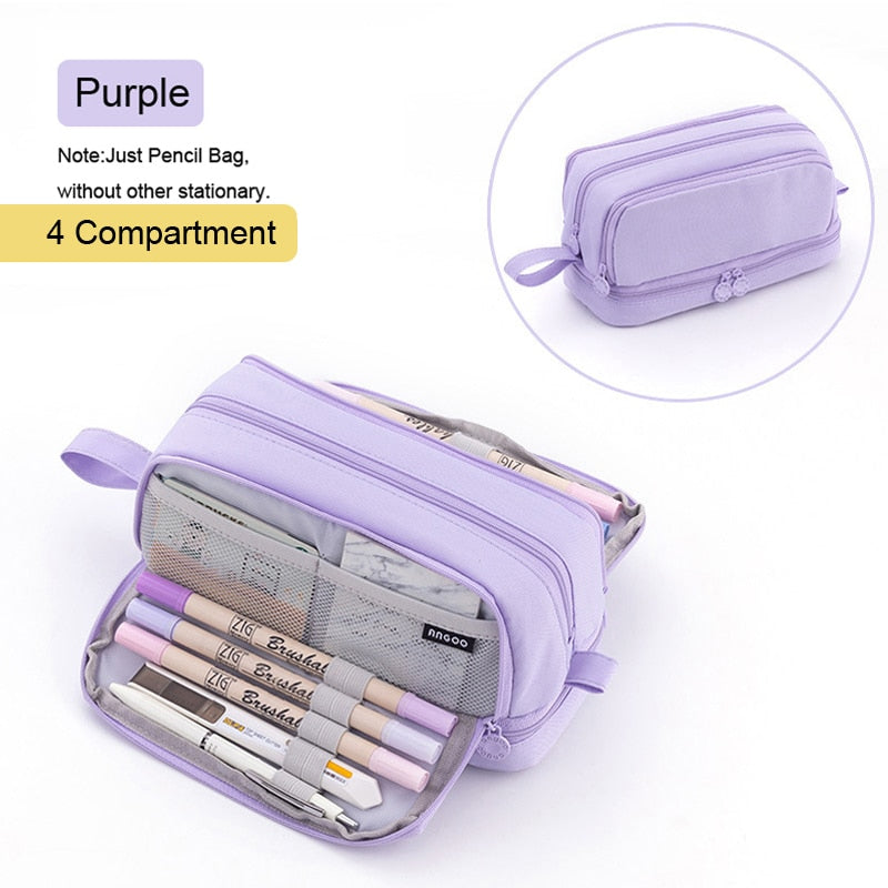 3 or 4 Compartment Purple Large Pencil Case Pen Bag School Student Pencil Cases Cosmetic Bag Stationery Organizer Office Supply