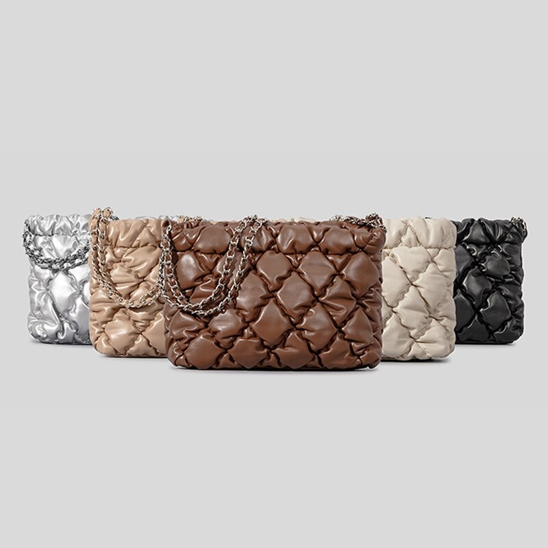 Fashion Lingge Quilted Chains Women Shoulder Bags Padded Handbags Luxury Pu Leather Crossbody Bag Soft Puffy Winter Purses 2023