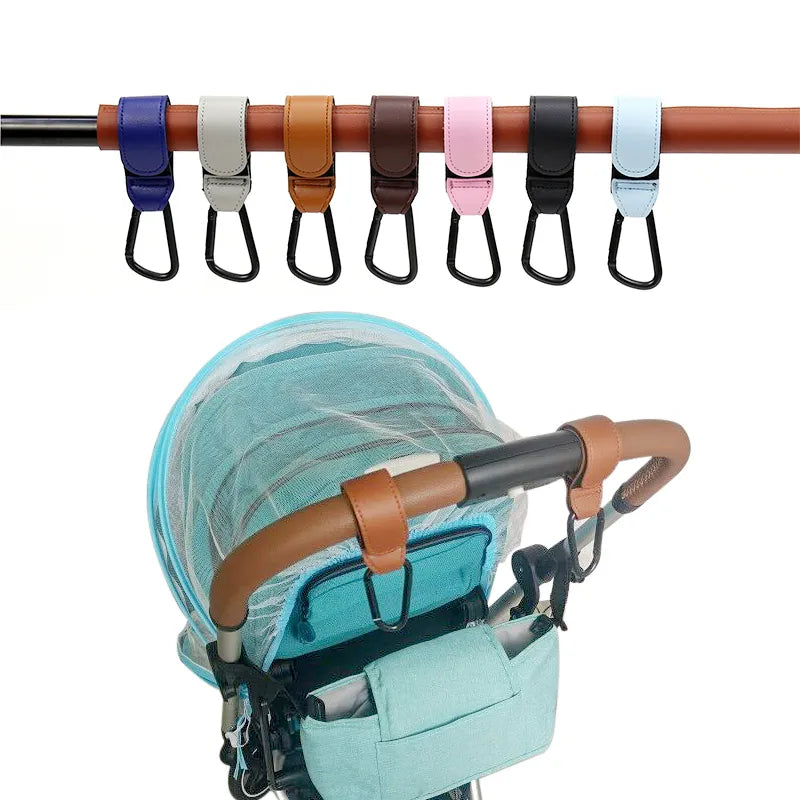 This comfortable and stylish PU leather stroller hook is the perfect solution