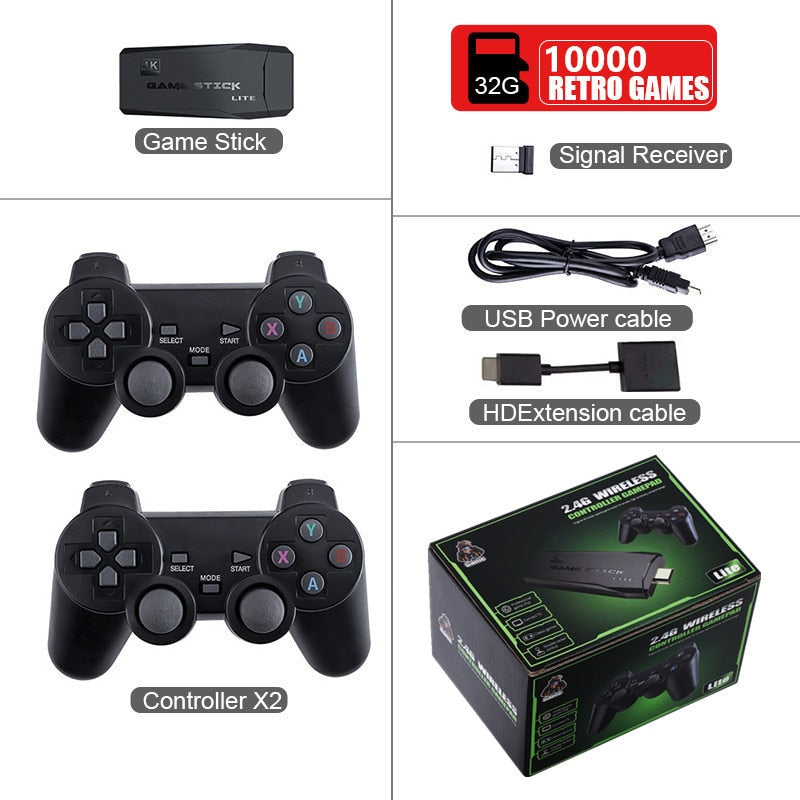 Video Game Console 2.4G Double Wireless Controller Game Stick 4K 20000 Games 64 32GB Retro Games for TV Boy Christmas Gift