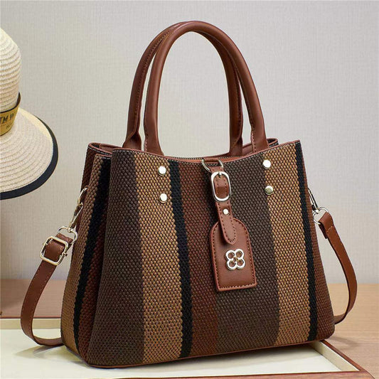 Business Women's Bag New Handheld Crossbody Shoulder Bags Striped Fashion Large Capacity Contrast Color Portable Storage Satchel