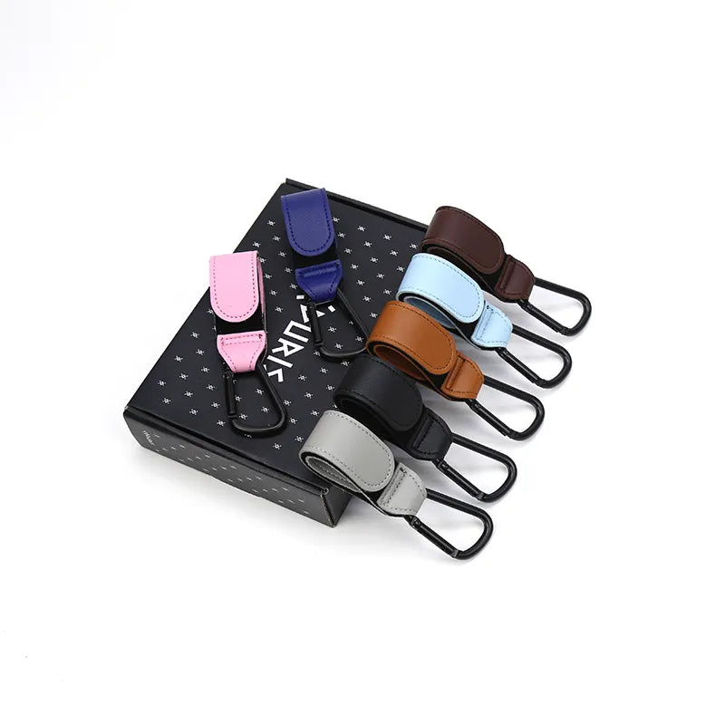 This comfortable and stylish PU leather stroller hook is the perfect solution