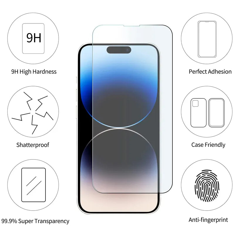 6Pcs Full Cover Tempered Glass On For IPhone 14 13 12 11 15 Pro Max Screen Protector IPhone 15 14 Pro Max Plus Protective Glass