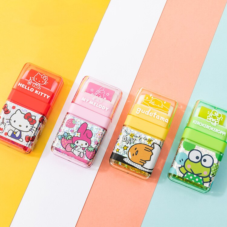 20pcs Sanrio Portable Roller Rubber Eraser Hello Kitty Melody Cinnamoroll Cute Erasers Kids School Supplies Stationery Wholesale