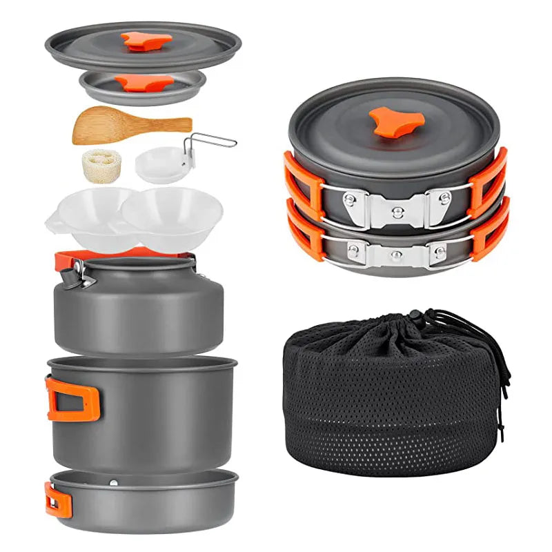 Portable Camping Tableware Cooking Set Outdoor Cookware Pan Pot Bowl Spoon Fork Utensils For Hiking Picnic Travel Wild Campismo