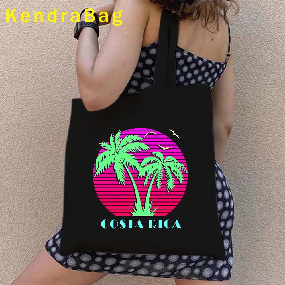 Vintage Arms of Costa Rica Country Map Flag San Jose Girl Soccer Gift Sunset Love Heart Shopper Canvas Tote Bag Shopping Handbag