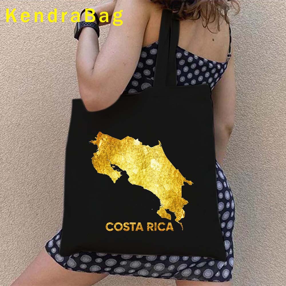 Vintage Arms of Costa Rica Country Map Flag San Jose Girl Soccer Gift Sunset Love Heart Shopper Canvas Tote Bag Shopping Handbag