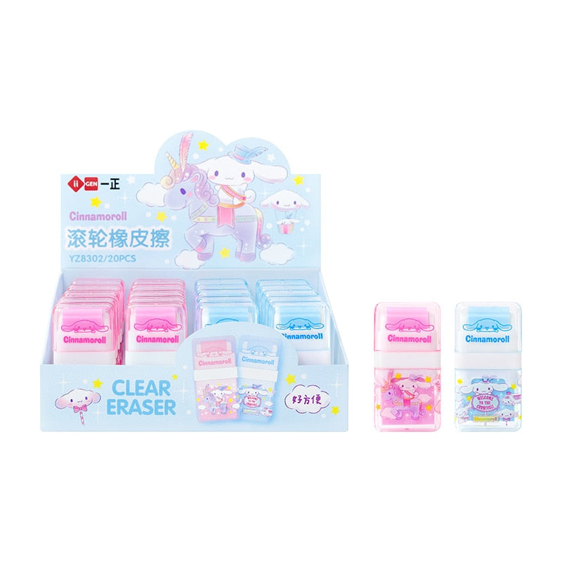 20pcs Sanrio Portable Roller Rubber Eraser Hello Kitty Melody Cinnamoroll Cute Erasers Kids School Supplies Stationery Wholesale