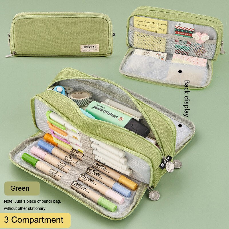 3 or 4 Compartment Purple Large Pencil Case Pen Bag School Student Pencil Cases Cosmetic Bag Stationery Organizer Office Supply