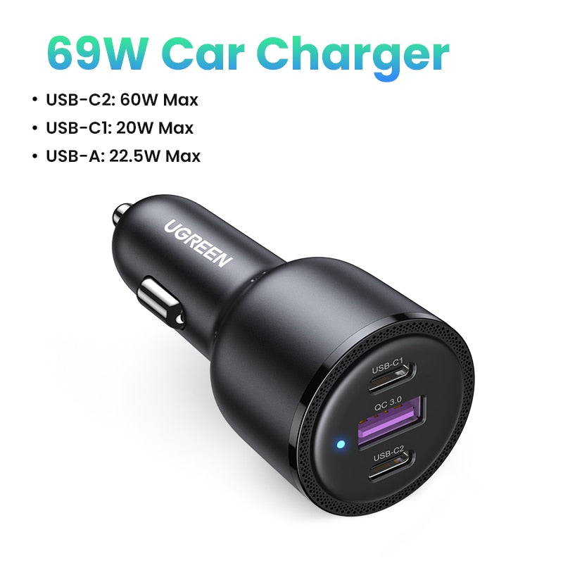 UGREEN 130W USB C Car Charger For Xiaomi iPhone 14 13 Pro Laptops Tabet PD3.0 Quick Charger Fast Charging USB Type C Car Charger