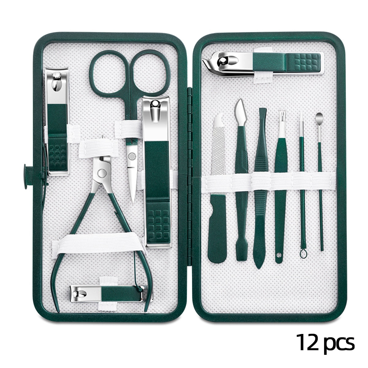 Stainless Steel Nail Clipper Set Grooming Tool Set With Portable Case Manicure Art Tool Green Nails Cut