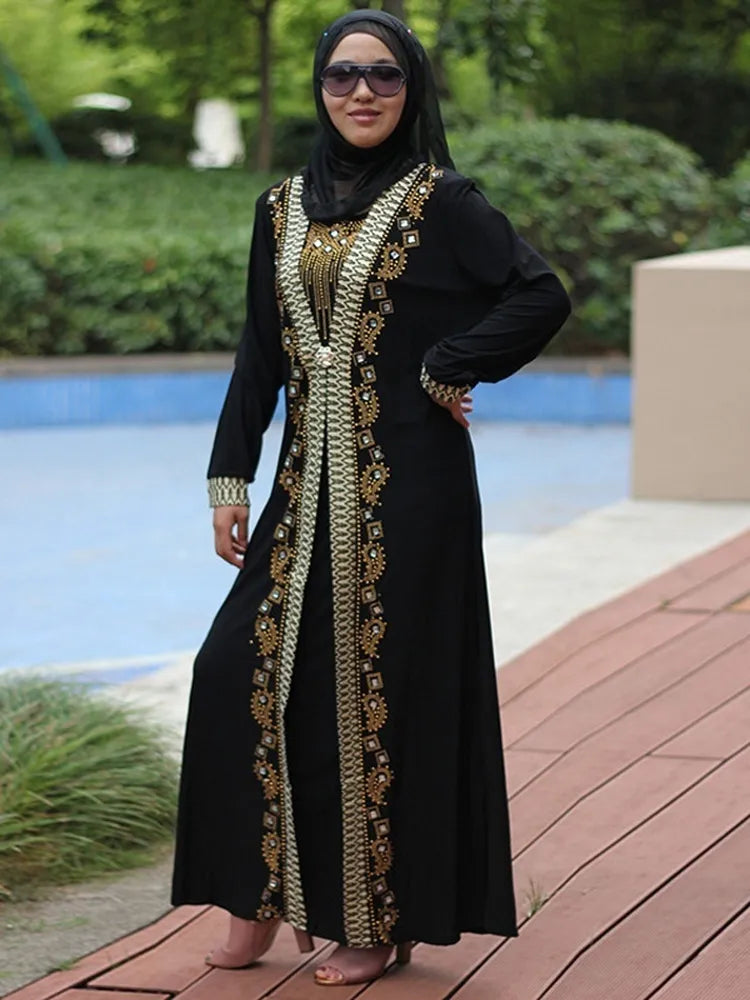 Dubai Arab Islam Abaya Women Muslim Long Dress Sequin Beading Kaftan Robes Elegant Splice Maxi Dresses Islamic Clothing Caftan