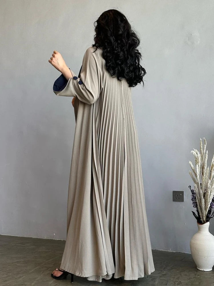 Elegant Muslim Abaya for Women Pleated Abayas Saudi Arab Button Split Sleeve Sleeve Maxi Vestidos Morocco Kaftan Long Robe 2023