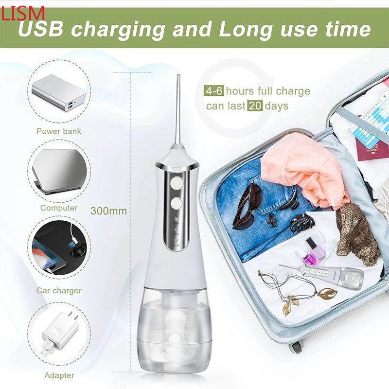 LISM Portable Oral Irrigator Water Flosser Dental Water Jet Tools Pick Cleaning Teeth 350ML 5 Nozzles Mouth Washing MachineFloss