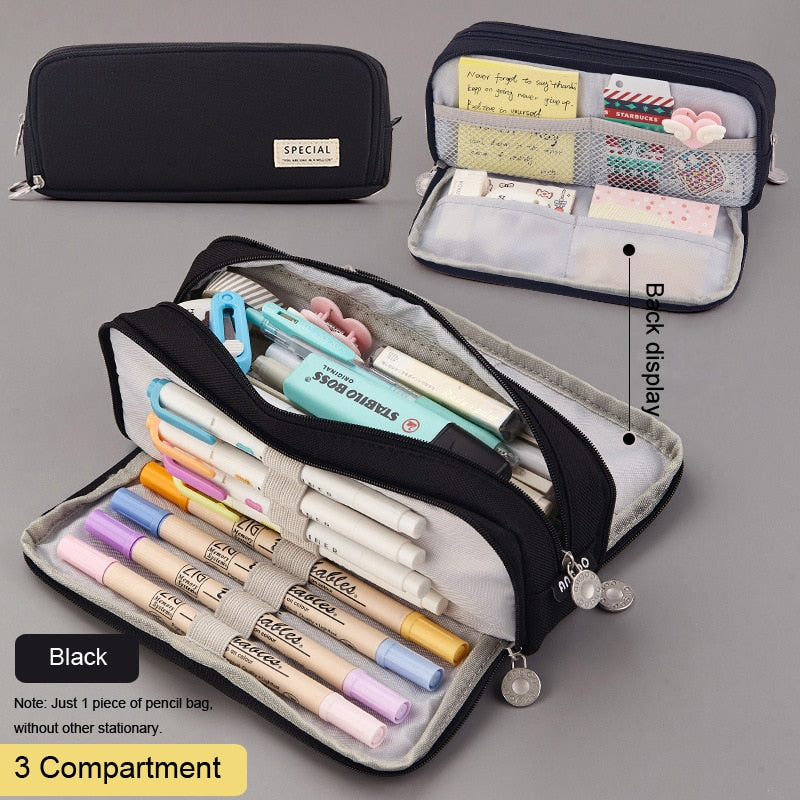 3 or 4 Compartment Purple Large Pencil Case Pen Bag School Student Pencil Cases Cosmetic Bag Stationery Organizer Office Supply