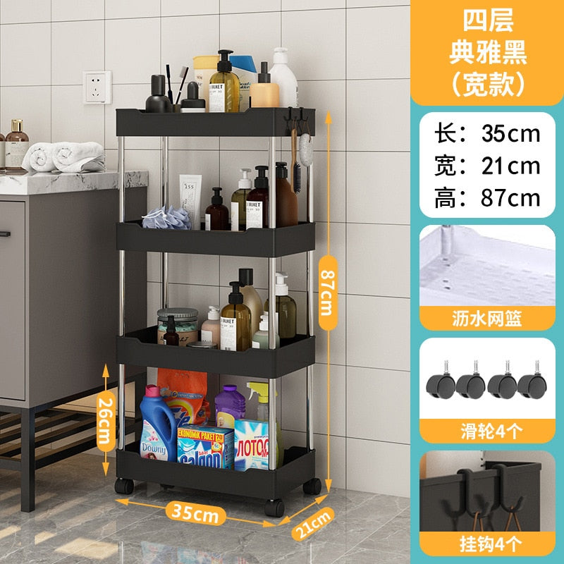 3/4Tier Durable Rolling Trolley Multi-storey Cart Storage Shelf Movable Gap Storage Rack Kitchen Bathroom Slim Slide Organizer