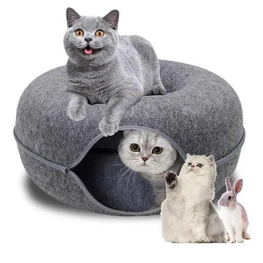 Felt Cat Tunnel Bed, Kitten Tunnel, Cat Hideout, Donut Cat Bed, Universal for All Seasons Cat Condo and Cat Cave for Small Pets