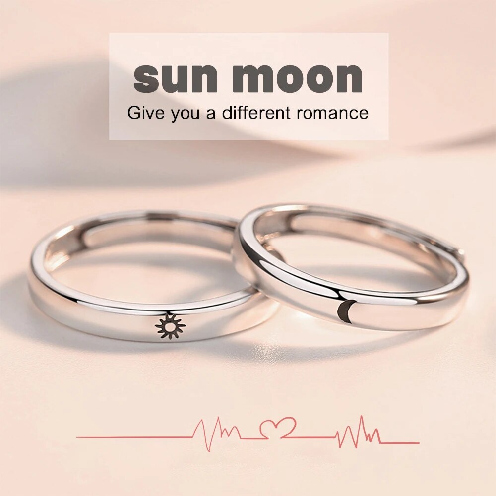 Sun Moon Couple Rings Set Open Adjustable Ring Eachother Lovers Minimalist ring gift Engagement Wedding Rings Bride Jewlery