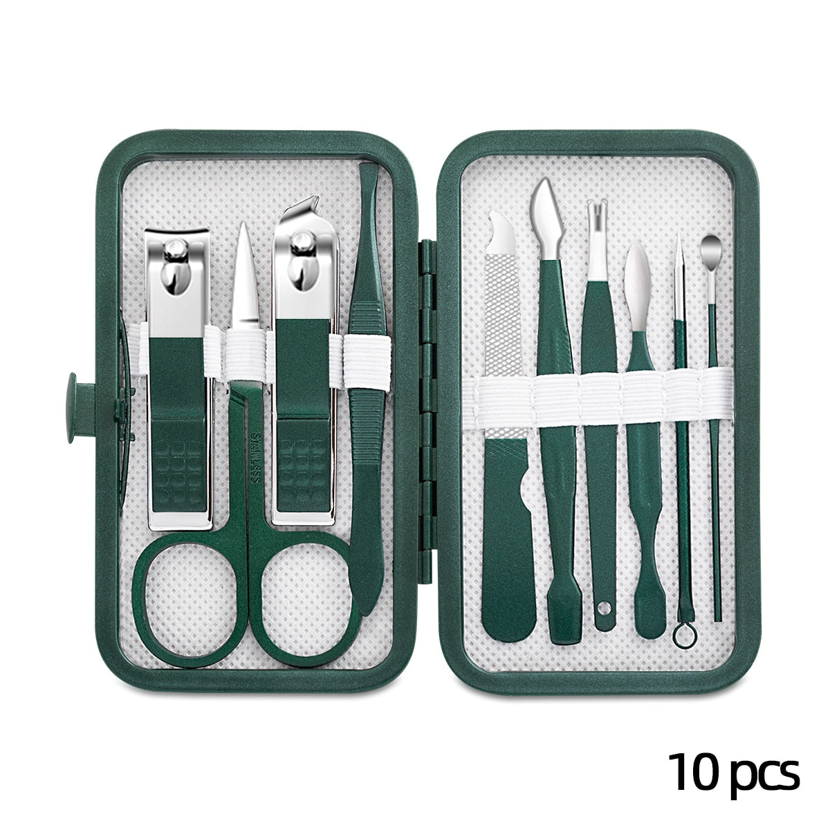 Stainless Steel Nail Clipper Set Grooming Tool Set With Portable Case Manicure Art Tool Green Nails Cut