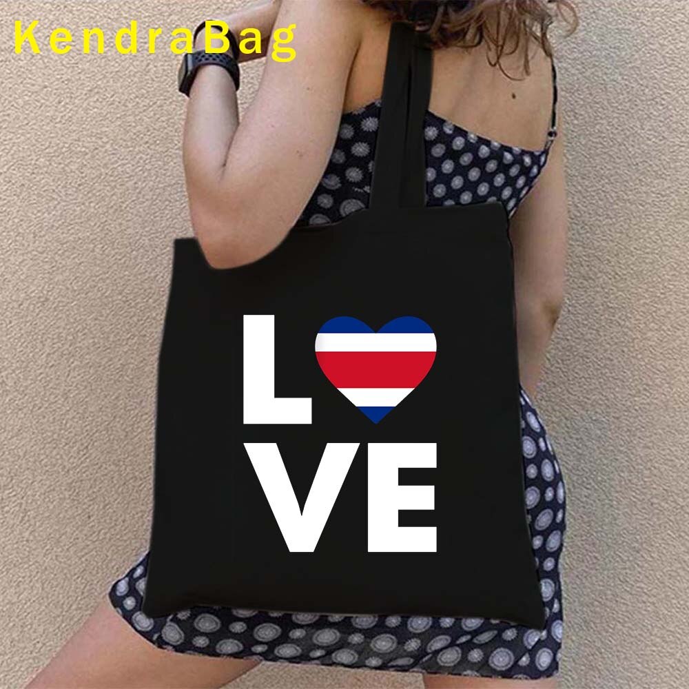 Vintage Arms of Costa Rica Country Map Flag San Jose Girl Soccer Gift Sunset Love Heart Shopper Canvas Tote Bag Shopping Handbag